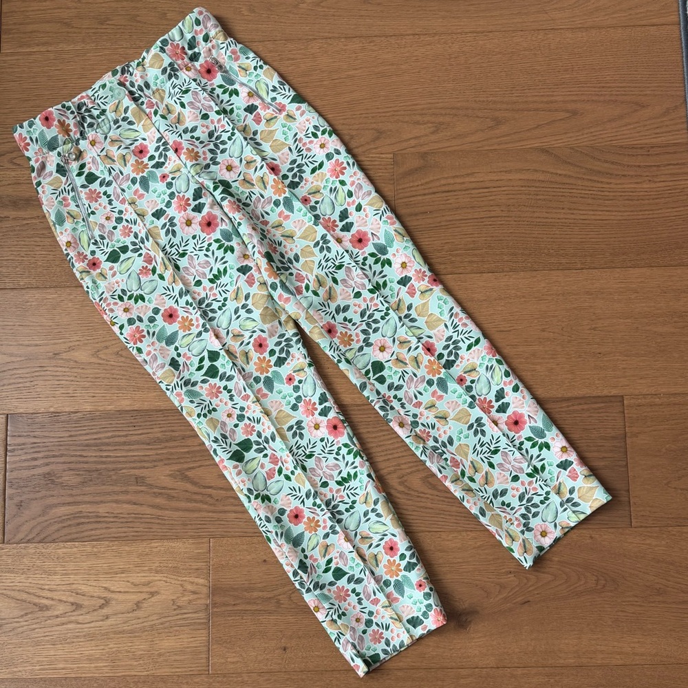 Riani Floral Taper Dress Pant Trouser - Size 6 - Mint Green & Multicolour - EUC
